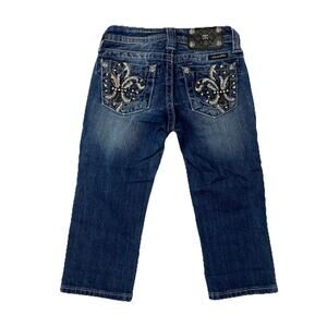 Miss Me Girls Capri Jeans Fleur de Lis Bling Pockets W22 L15.5 Size 7